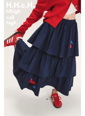 HHCH口海 AW25 彩色小房子绣花松紧腰藏青色重工蛋糕半裙蓬蓬裙