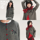 针织毛衣开衫 马年小马绣花羊毛马海毛混纺插肩袖 SS26 HHCH口海