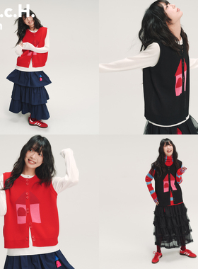 HHCH口海 AW25 红房子提花羊毛混纺针织马甲毛衣