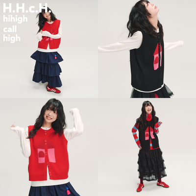 HHCH口海 AW25 红房子提花羊毛混纺针织马甲毛衣女上衣