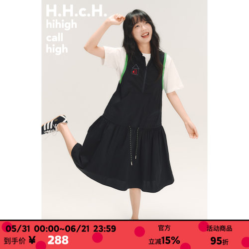 HHCH口海 SS26 小房子绣花半开领中长款运动休闲无袖背心连衣裙