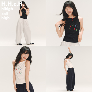 HHCH口海 SS26 彩色波点苹果撞色绣花亨利领修身工字背心
