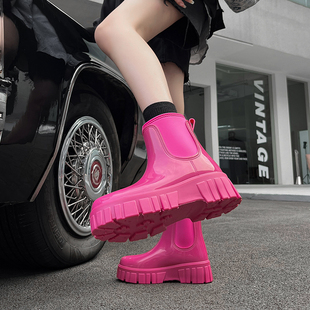 防滑短筒日式 网红马丁雨靴女新款 防水靴胶鞋 外穿厚底水鞋 果冻雨鞋