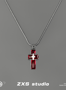 欧美街头红色十字架项链
