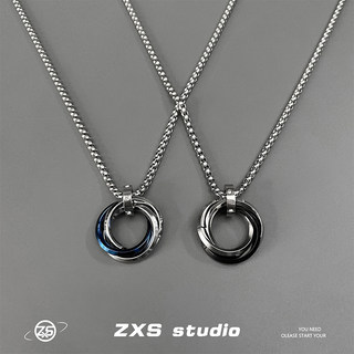 ZXS高级感克莱因蓝圆环项链男潮嘻哈钛钢不掉色百搭潮酷毛衣链女