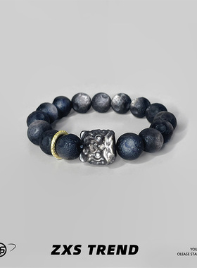 ZXS STUDIO 渐变月球银曜石醒狮手链男女高级感串珠情侣手串潮
