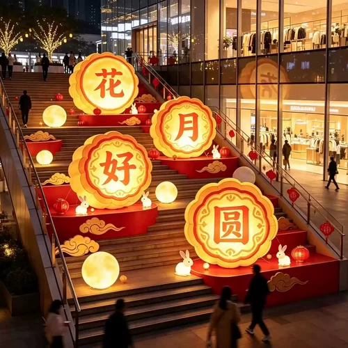 中秋发光仿真月饼气模引流摆件
