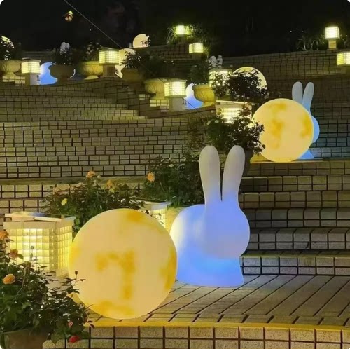 户外防水太阳能望月兔景观灯