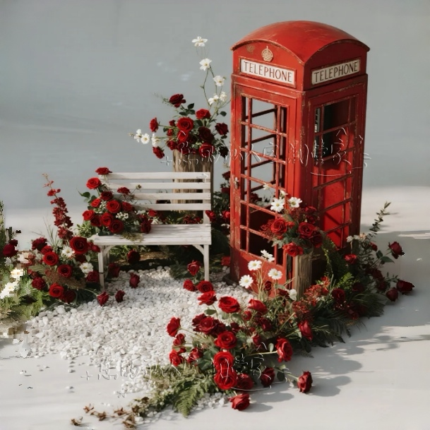 网红打卡红色复古电话亭花艺景区商场商业街道快闪活动店铺装饰