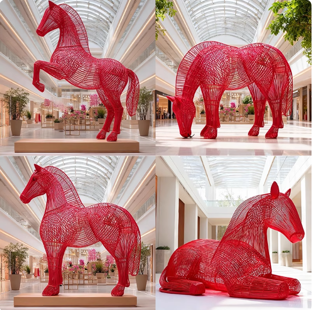 2026新年不锈钢镂空生肖马雕塑小区景区商场美陈春节吉祥装饰摆件