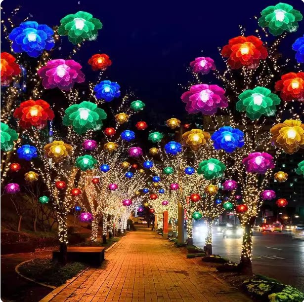 LED发光牡丹花户外街道树木亮化装饰灯公园防水彩灯挂树上的彩灯