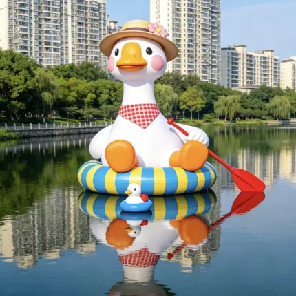 网红水上划船大白鸭充气气模 景区湖面美陈卡通鸭子摆件打卡道具