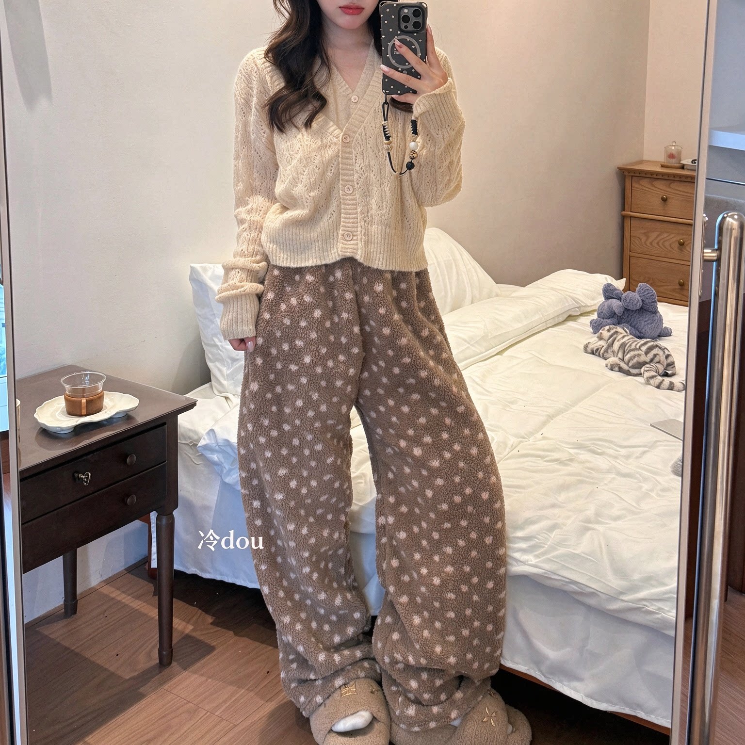 秋冬韩版米粒绒女保暖睡裤遛弯裤