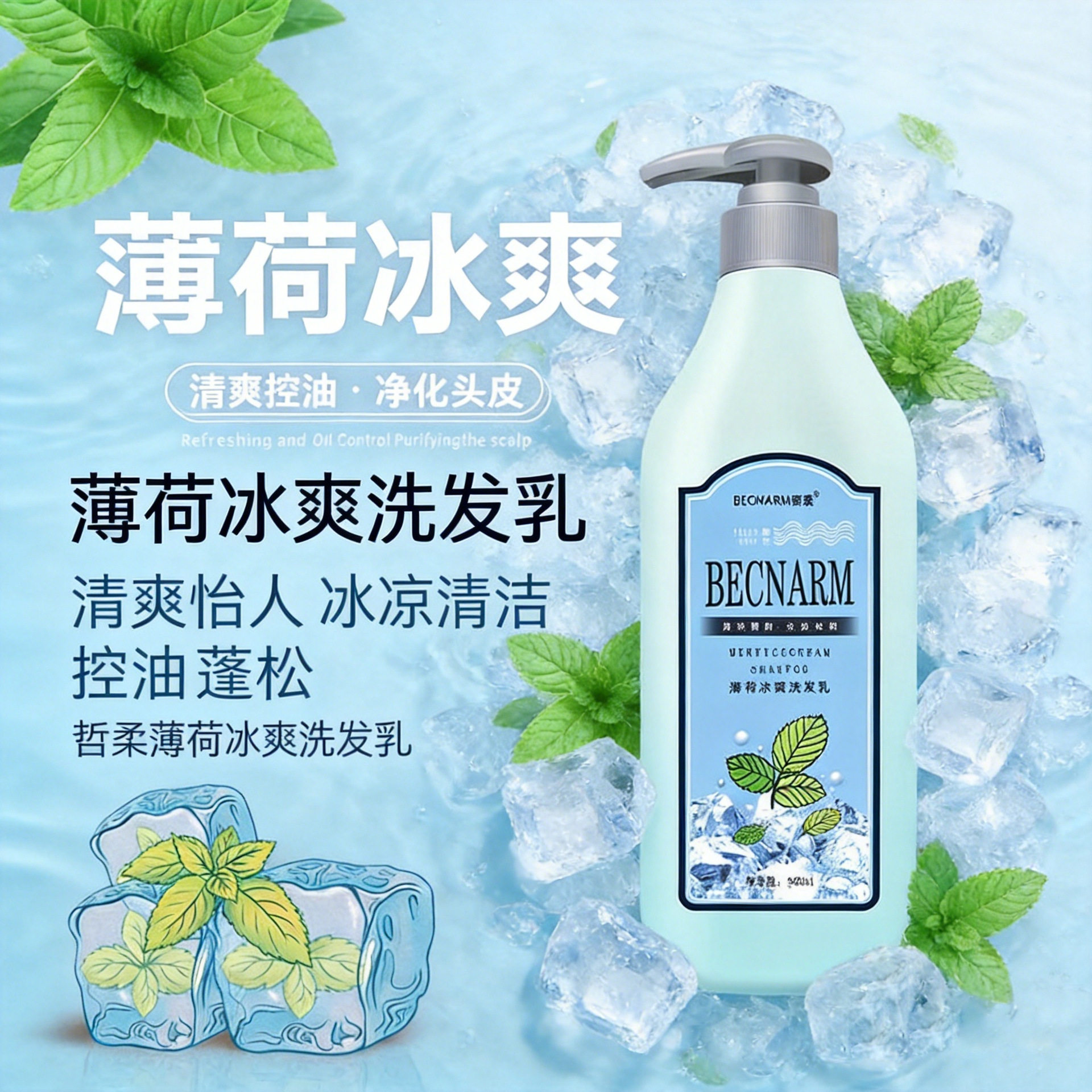 薄荷清凉洗发水清爽去屑止痒控油洗发乳蓬松持久冰感夏季控油蓬松