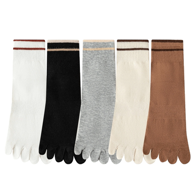 条纹五指袜女夏季薄款中筒袜