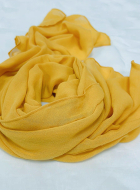 姜黄色棉麻手感镂空纯色韩版细长条领巾小丝巾女春夏护颈小围巾