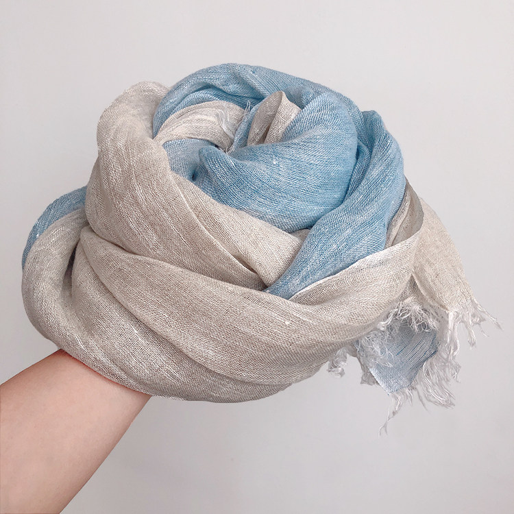出口日本高品质天然雨露亚麻纯色棉麻围巾麻原色质朴披肩丝巾女