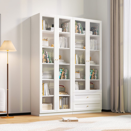 可比熊旗舰店实木书柜带玻璃门