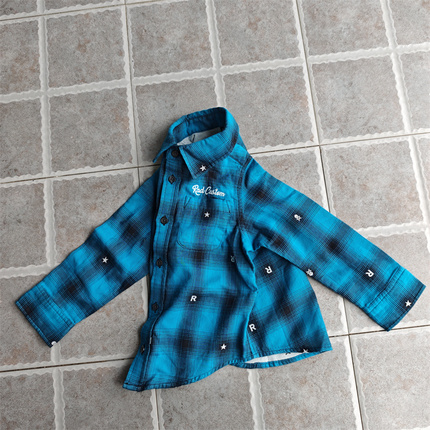 Japanese Brand B Little E Children's Clothing Boys' Double-Layer Gauze Plaid Shirt Pirate Blue Shirt Casual Comfortable Shirt