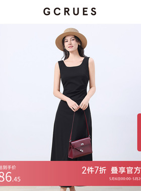 GCRUES商场同款方领气质背心连衣裙女夏收腰黑色裙子 G02C08A1262