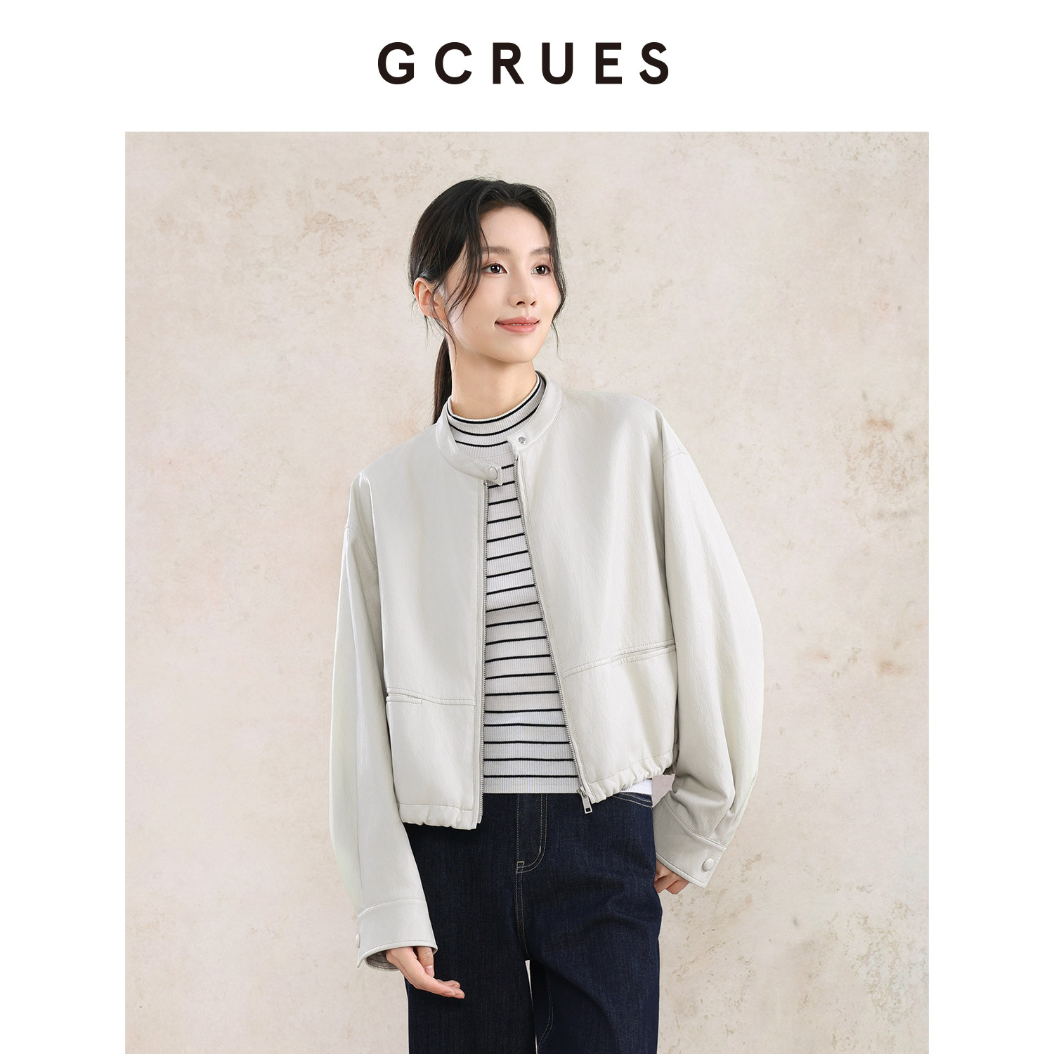 GCRUES复古立领短外套女秋百搭图片