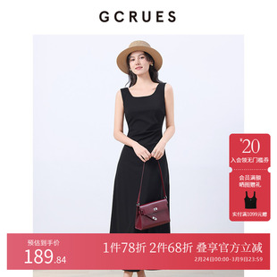 GCRUES商场同款方领气质背心连衣裙女夏收腰黑色裙子 G02C08A1262
