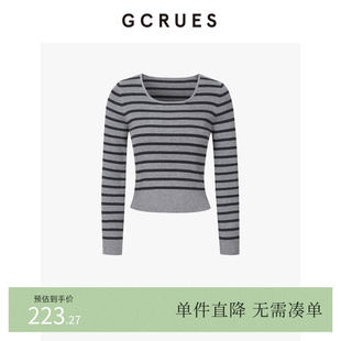 GCRUES商场同款 女冬季 显瘦毛衣 G09D04A0862 U领含羊毛条纹针织衫