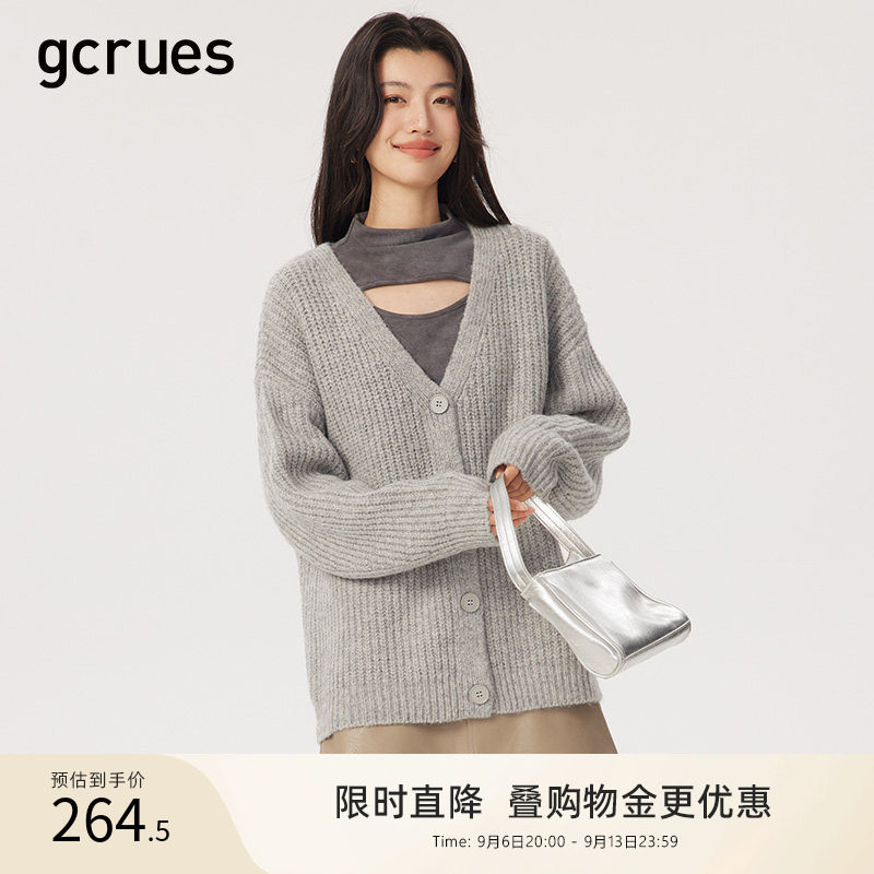 gcrues韩版V领毛衣外套图片