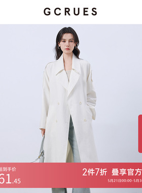 GCRUES商场同款双排扣风衣女中长款白色春季外套 G01C05A1962
