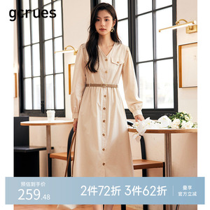 GCRUES长袖衬衫裙法式裙子女春秋季中长款连衣裙气质显瘦