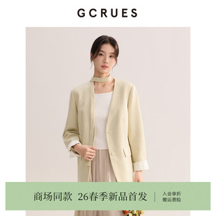 外套女气质通勤百搭上衣 G01C05A0672 蕾丝拼接西装 GCRUES商场同款