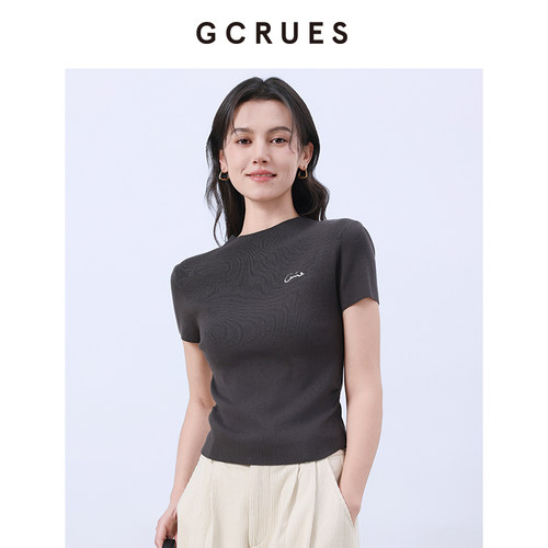 GCRUES针织短袖T恤女短款