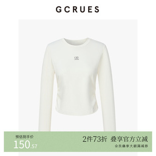 GCRUES商场同款 T恤女春季 白色打底上衣 G12C03A0162 抽褶百搭长袖