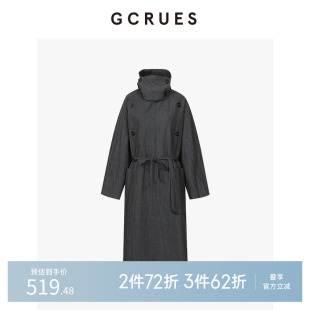 GCRUES商场同款廓形连帽风衣女中长款早秋新款 G08Q00752
