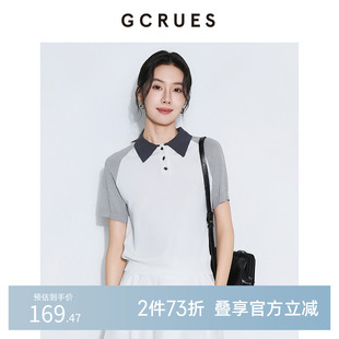 GCRUES商场同款polo衫撞色短袖女夏季洋气正肩T恤上衣G05X04A1862