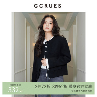 GCRUES商场同款 G09D05A0352 黑色绵羊毛小香风呢子外套女春秋新款