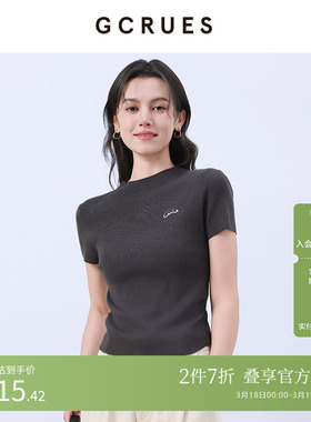 GCRUES商场同款针织短袖T恤女短款夏季弹力修身上衣 G02C04A2362