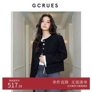 GCRUES商场同款 G09D05A0352 黑色绵羊毛小香风呢子外套女2025新款