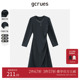 gcrues设计感小众长袖 连衣裙2025年秋冬新款 赫本风黑色裙子女春秋
