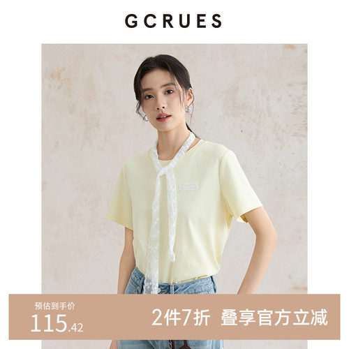 GCRUES蕾丝飘带短袖T恤女夏季