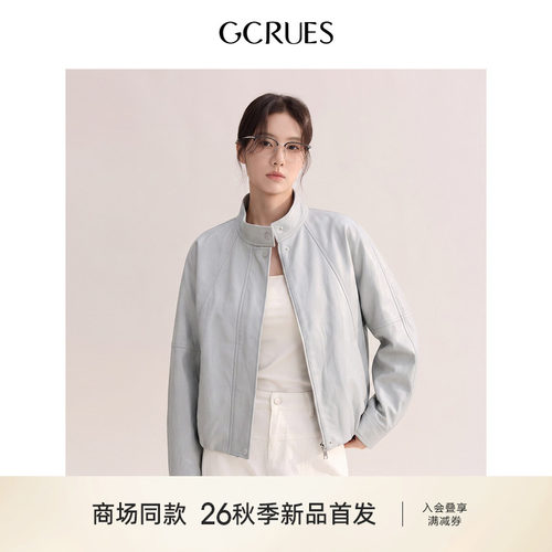 GCRUESpu皮衣夹克上衣女秋短外套
