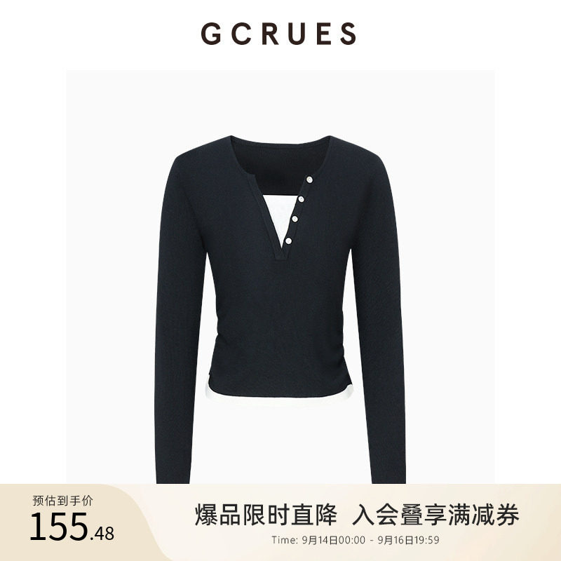 GCRUES撞色假两件针织衫图片