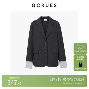 气质通勤 外套女秋韩版 G07Q05A0962 设计感条纹西装 GCRUES商场同款