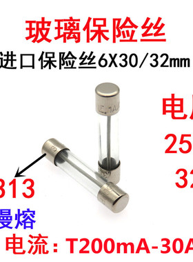 进口313玻璃保险丝管T1A1.5A1.6A2A2.5A3A3.2A4A 6x30/32延时250V