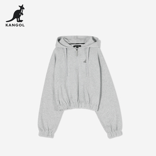 KANGOL半拉链连帽卫衣外套女2025新款秋冬加绒时尚洋气短款上衣潮