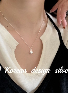 韩版性冷淡风亮银饰品 S925纯银简约椭圆银坨坨项链叠戴高级感ins