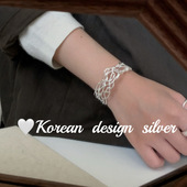 韩国重工小众设计ins风 S925纯银高级感镂空线条手镯轻奢叠戴手环