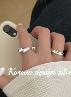 韩版小众个性设计亮银饰品 S925纯银光面感叹号戒指开口可调高级