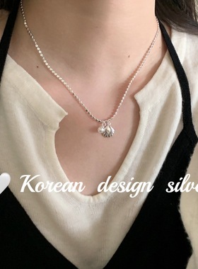 韩系秋冬新款银饰批发 S925纯银气质贝壳珍珠项链女高级感小众女