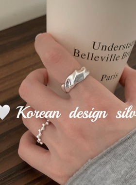 韩版冷淡风简约亮银饰品 925纯银扭扭麻花素圈戒指小众设计高级感